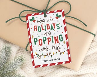 Popcorn Christmas Gift Tags, Popping With Fun Printable, Classroom Treat Bag Labels, Digital Download
