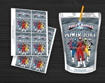 Printable Power Danger Caprisun Labels - Ninja Metal Birthday - Super Sentai Party Supplies - Instant Download