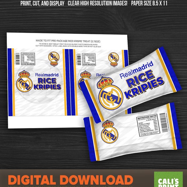 Real Madrid Rice Krispies label -  Real Madrid Party - FC Banderín Real Madrid Feliz Cumpleaños Imprimible