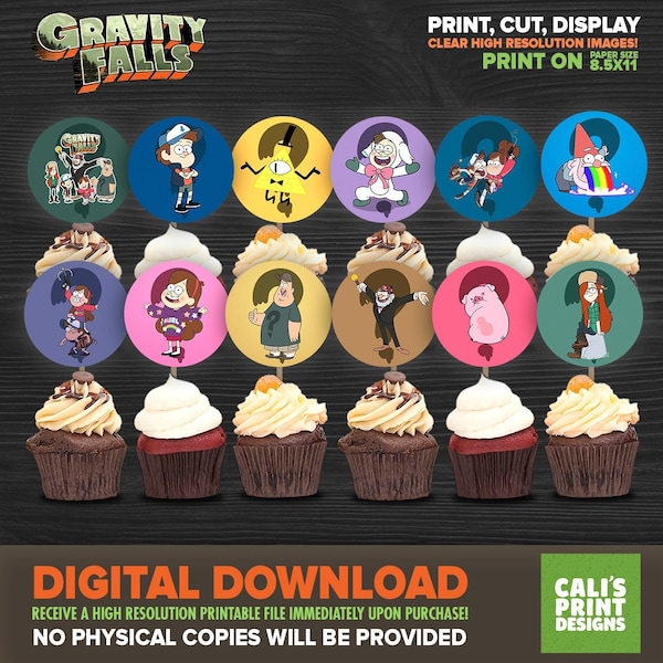 Printable Gravity Falls Birthday Cupcake Toppers - Gravity Falls  Birthday Cupcake - Gravity Falls Birthday Party Supplies