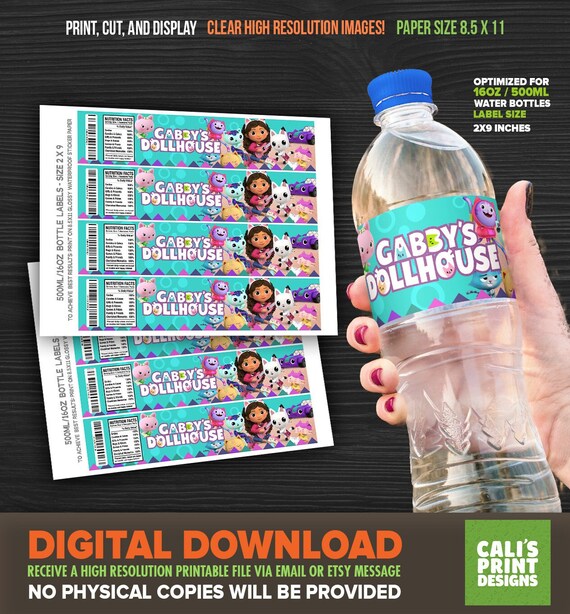 Printable Gabby's Dollhouse Water Bottle Labels - Gabby's Dollhouse Theme - Gabby's Dollhouse Party favors