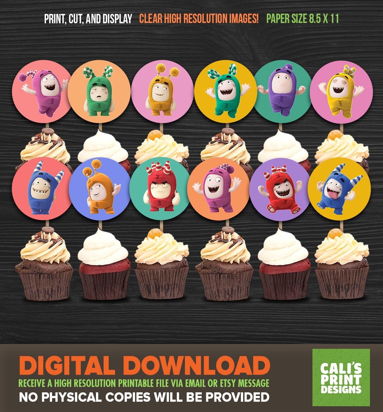 Printable Oddbods Birthday Cupcake Toppers Odd Bods Birthday Etsy