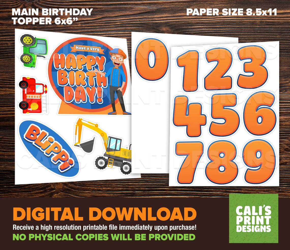 Printable Blippi Cake Toppers Blippi Party Supplies | Etsy