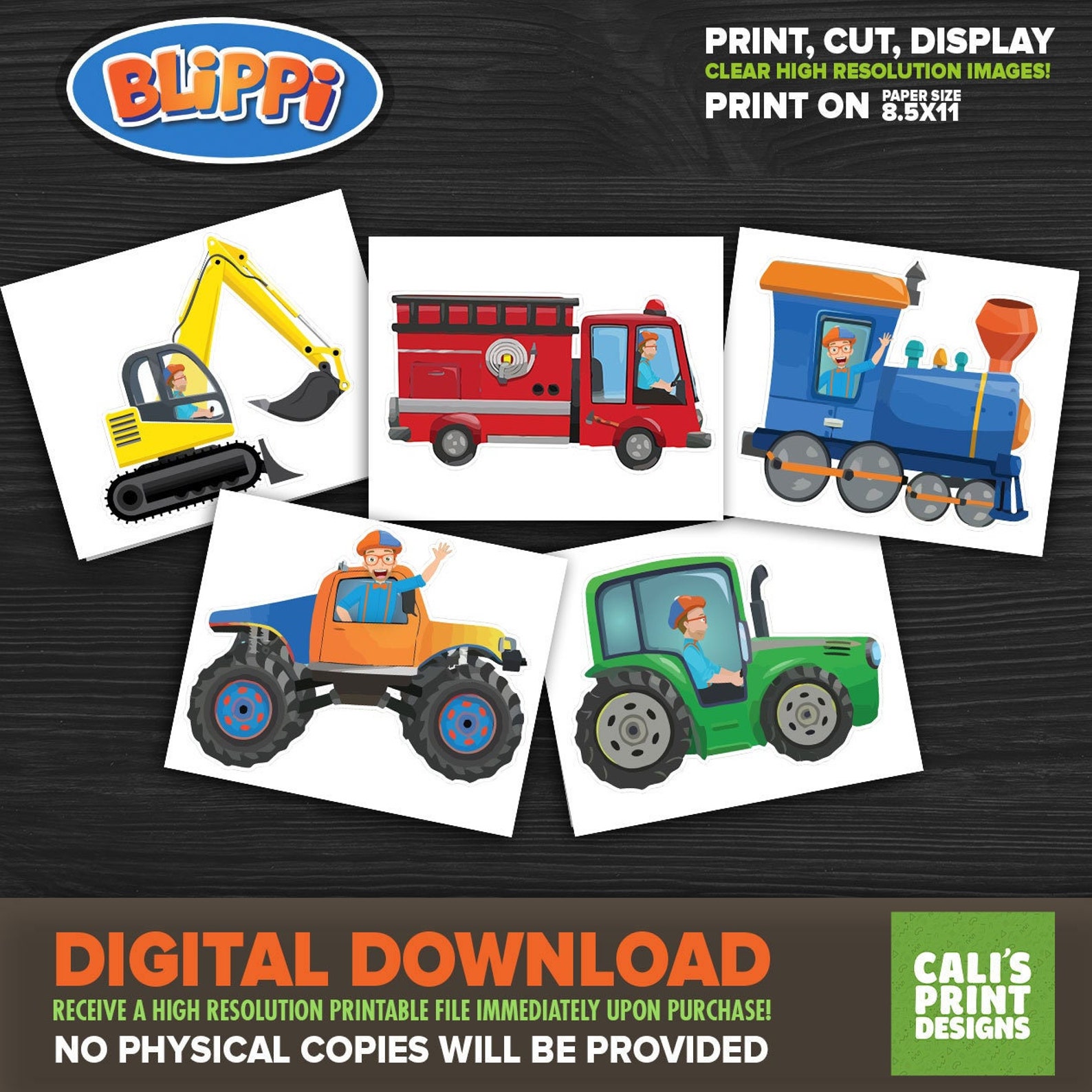 Printable Blippi Excavator Cutouts Blippi Firetruck blippi Etsy