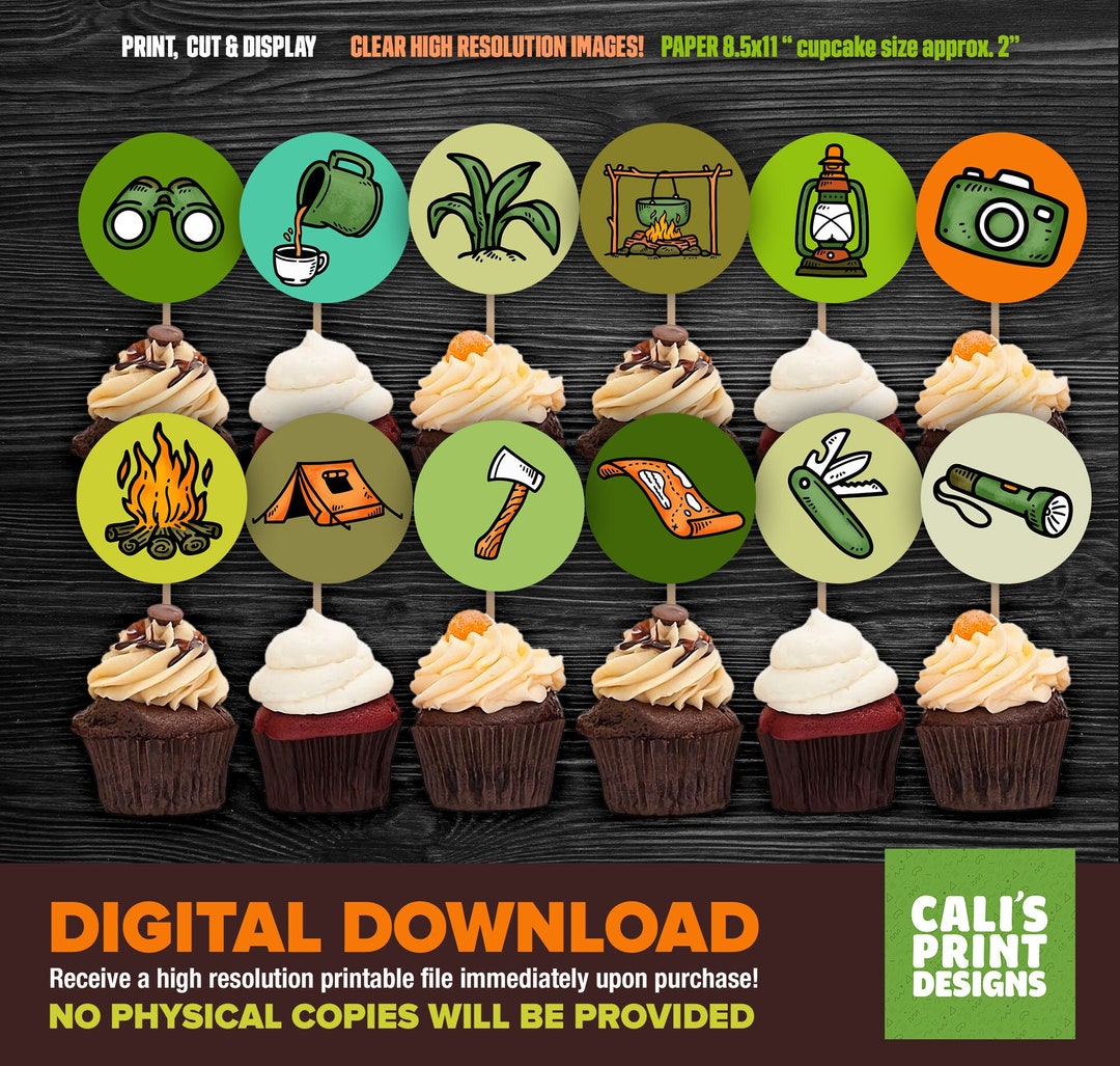 Printable Camping Party Cupcake Toppers - Camping Theme Birthday ...