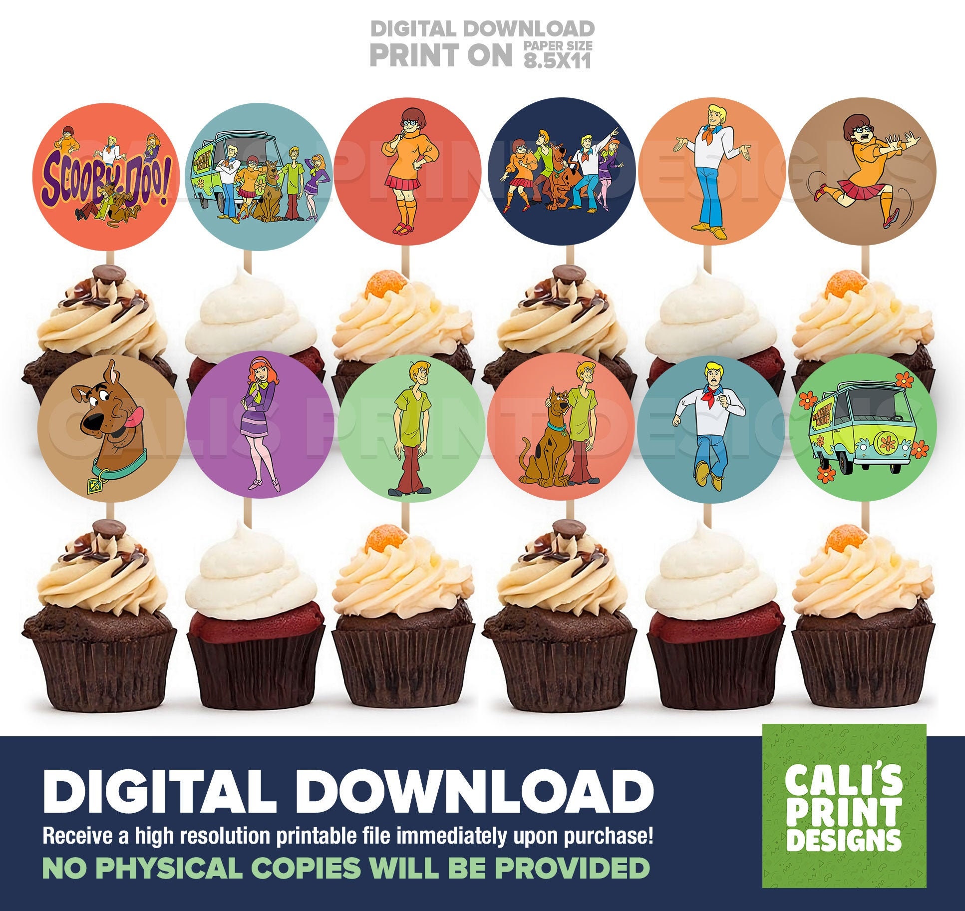 Printable Scooby Doo Birthday Cupcake Toppers Scooby Doo | Etsy