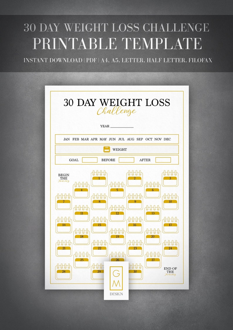 30 Weight Loss Challenge Template PDF File Instant | Etsy