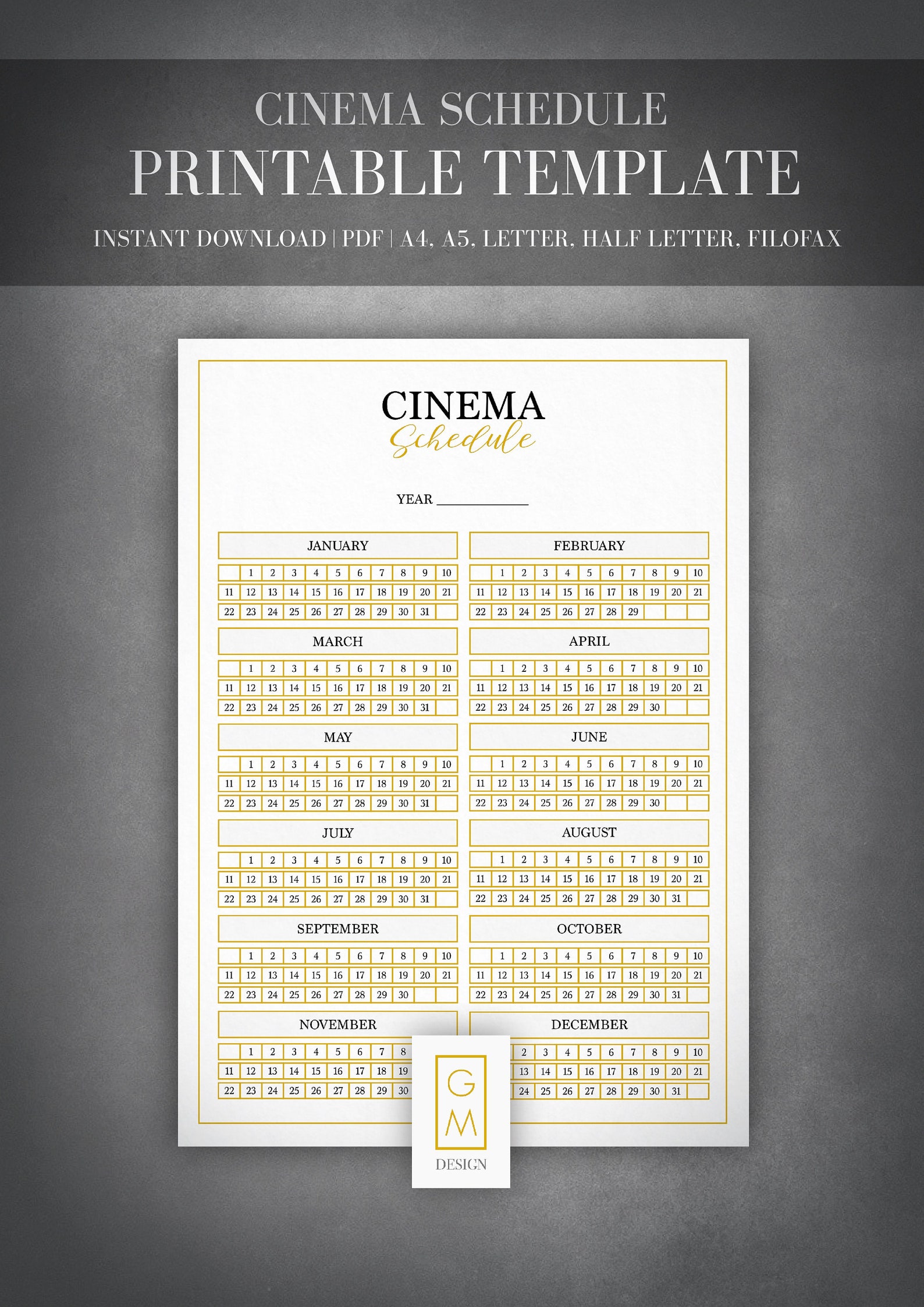 Cinema Schedule Template PDF File Instant Download Etsy
