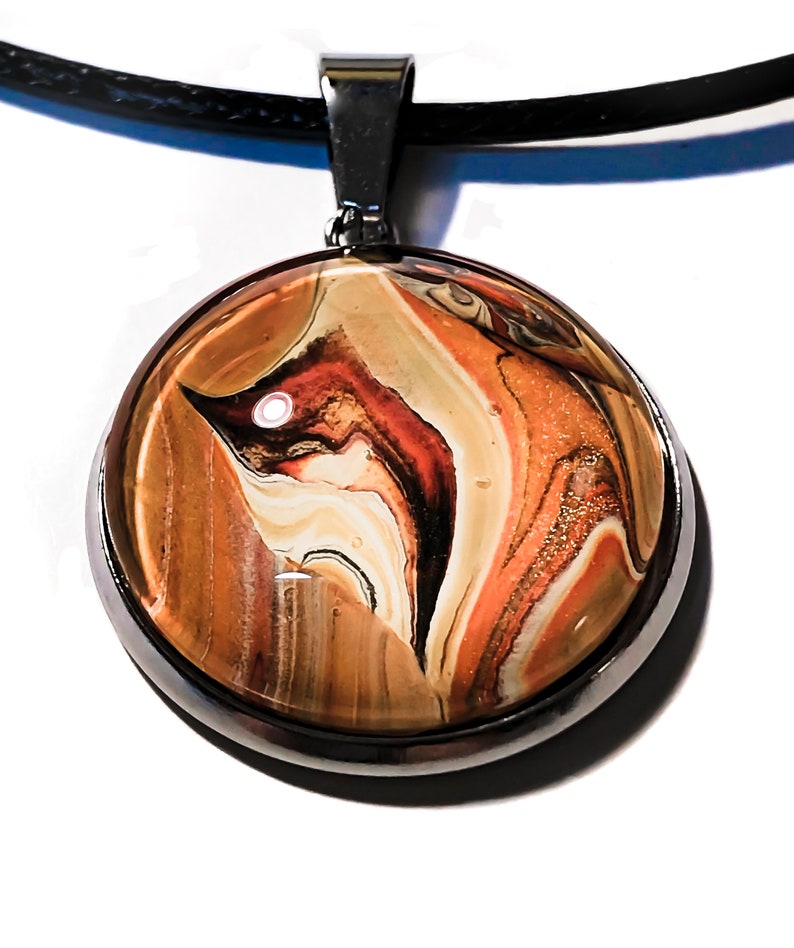 Handcrafted 2-Piece Jewelry Set Acrylic Orange Black and Tan Abstract Swirl Design 19 Necklace /& Bracelet set!