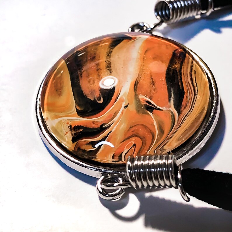 Handcrafted 2-Piece Jewelry Set Acrylic Orange Black and Tan Abstract Swirl Design 19 Necklace /& Bracelet set!