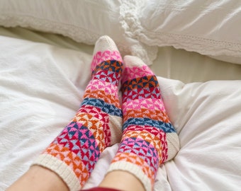 Pinwheel Socks ~ Stranded sock knitting pattern, colorwork sock knitting pattern