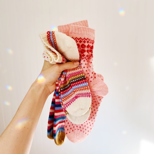 Easy Beginner Basic Colorwork Fair Isle Sock knitting Pattern - The Midwinter Sock Set