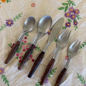 Midcentury teak handled silverware set of 36 pieces fjord made in japan