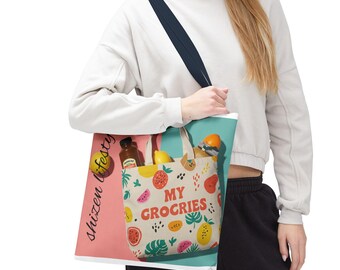 Colorful Grocery Tote Bag - Eco-Friendly Market Bag, Floral Grocery Bag, Reusable Shopping Tote, Cute Beach Bag, Fun Gift Idea, Grocery