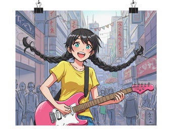 Vibrant Anime Satin Poster, Retro Music Decor, Wall Art for Gamers, Cartoon Aesthetic, Unique Gift for Teens, Room Decor