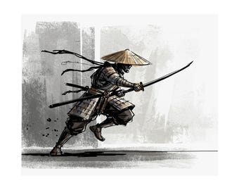 Samurai Warrior Satin Poster, Art Print for Home Decor, Japanese Culture Wall Art, Gift for Martial Arts Fans, Gallery Wall Decor