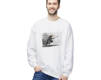 Samurai Warrior Fleece Crewneck Sweatshirt, Comfortable Streetwear, Unisex Gift for Fans, Cool Layering Piece, Ideal for Anime Lovers