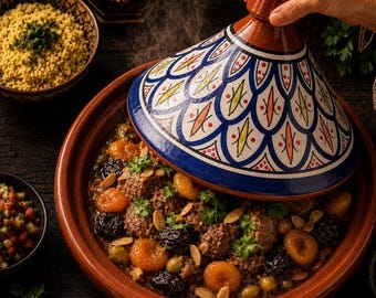 Moroccan Tagine Pot Handmade Clay Cooking Pot Ceramic Slow Cooker Traditional Cookware 28cm