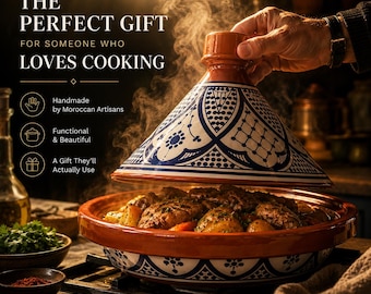 Moroccan Tagine Gift for Food Lovers | Gift for Husband | Housewarming Gift | Handmade Wedding Gift | Artisan Moroccan Pottery