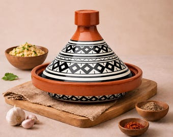 Moroccan Tagine | Handmade Pottery | Kitchenware | Homeware Gift | Berber Design | Housewarming Gift | Rustic Kitchenware 28cm