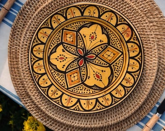Handmade Moroccan Ceramic Bowl – Yellow, Red & Black Decorative Pottery, Unique Ceramic Gift