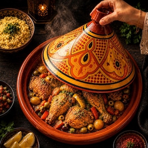 Tajine marroquino feito à mão em barro, panela de cerâmica para cozimento lento, utensílio de cozinha tradicional, 28 cm