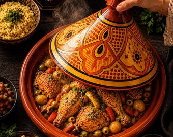 Moroccan Tagine Pot Handmade Clay Cooking Pot Ceramic Slow Cooker Traditional Cookware 28cm