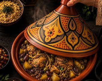 Handmade Moroccan Tagine Pot for Cooking, Ceramic Slow Cooker, Authentic Moroccan Cookware, Hand Painted Kitchen Pot 28cm