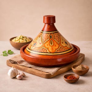 Handgemaakte Marokkaanse kooktajine keramiek cadeau | Woondecoraties | Berberontwerp 28 cm