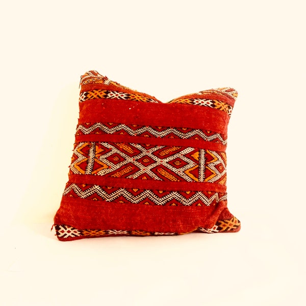 Vibrant Red Berber Kilim Cushion - Authentic Moroccan-Inspired Handcrafted Pillow