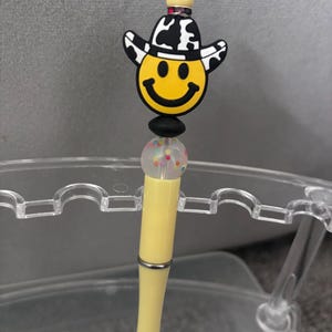 cute cow print cowboy hat smile face beaded pen