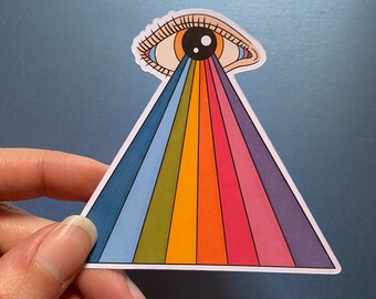 60s 70s Style Groovy Retro Illustration | Psychedelic Rainbow All Seeing Third Eye | Glossy Sticker Laptop Notebook Accessories Decoration