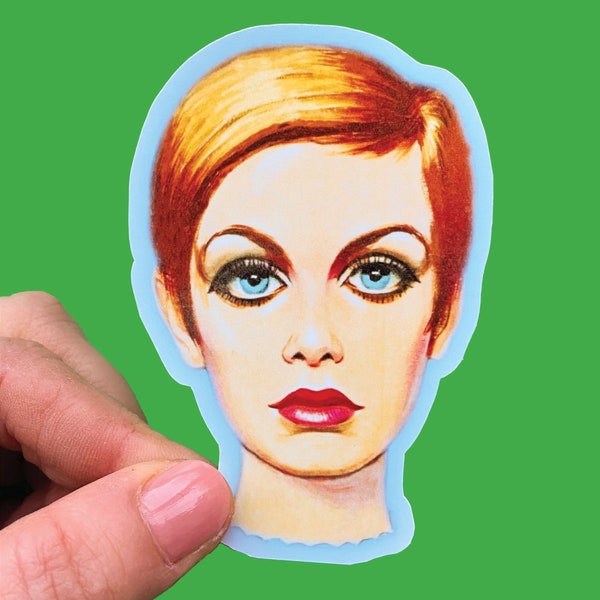 Illustration de peinture vintage de Twiggy | Sticker Accessoires de style rétro | Fille décalée et amusante | Décoration de style années 60