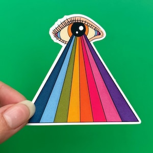 Psychedelic Rainbow All Seeing Third Eye | Thick Vinyl Matte Sticker | Water Resistant Weatherproof | 60s 70s Groovy Retro Hippie | Laptop
