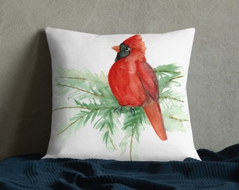 Decorative Pillow, Red Cardinal Throw Pillow, Pillow with zipper, 18x18 pillow, Bird Art Pillow