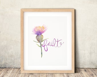 Thistle Art Print, Scottish Thistle Watercolor Painting, Failte is Welcome