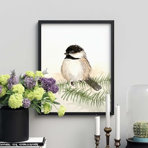 Chickadee Watercolor Print - Bird Art