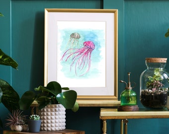 Jellyfish Print, Jellyfish Group Wall Art, Sea Life Painting, Sea Creature Art