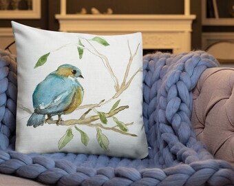 Bluebird Pillow: Linen Feel Decorative Throw Pillow (18x18 inches)