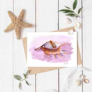 Sea shell Print, Watercolor Wall Art, Conch Shell Painting, Spider Conch 8x10 inches