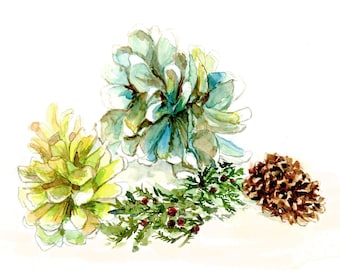 Nature Art Print: Colorful Pinecones