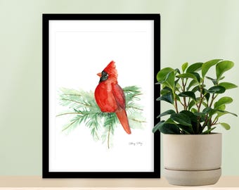 Bird Art Print: Red Cardinal Watercolor Painting