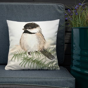 Chickadee Throw Pillow, 18x18 with zipper, Home decor and gifts