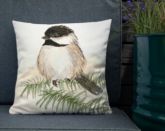 Chickadee Throw Pillow, 18x18 with zipper, Home decor and gifts