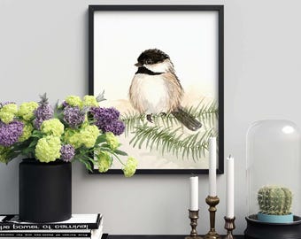Impression d'art mésange : aquarelle d'oiseaux