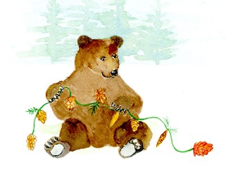 Woodland Nursery Bear Print: Original Watercolor Painting