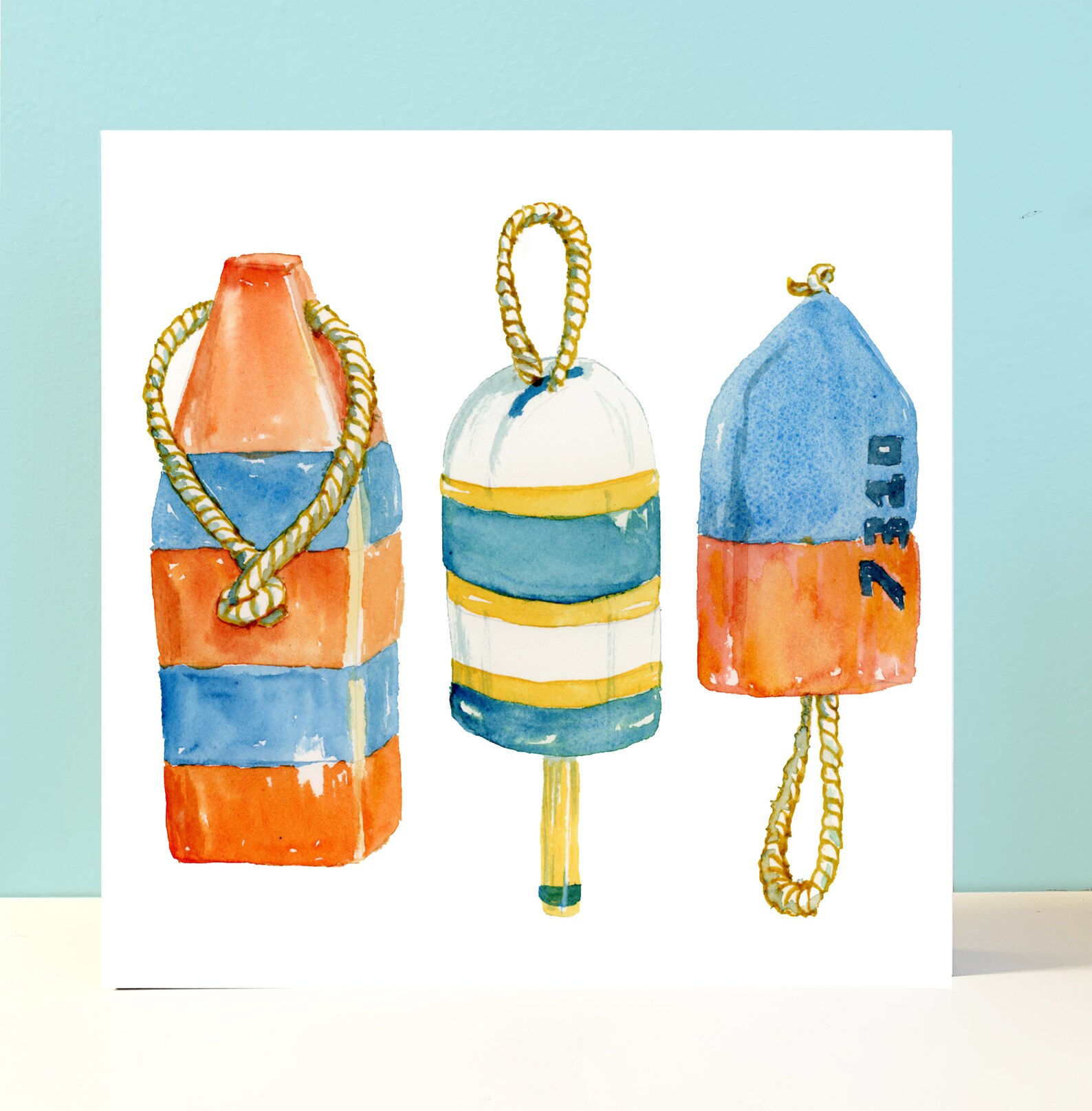 LOBSTER BUOYS Print Watercolor Colorful Buoys 5x5 Or8x8 Wall - Etsy