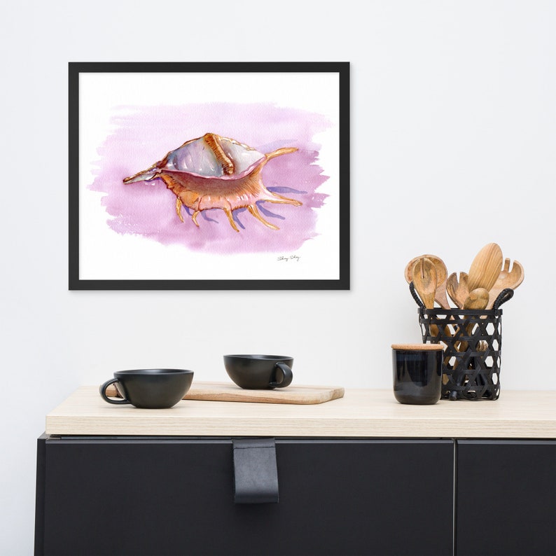 Sea shell Print, Watercolor Wall Art, Conch Shell Painting, Spider Conch image 2