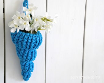 Shell Basket Crochet, Decor with Fresh Flowers, Eco Friendly Decor 100% Natural Blue Cord, Sea Style, Beach Decor, Fabulous Gift!