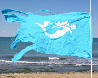 Mermaid Flag - Beach Art, Home or Beach and Garden Decor. Coastal Wedding Decor! Hand painted, blue/white decor. Amazing gift!